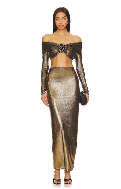 Camila Coelho - Maxi skirt set in Gold