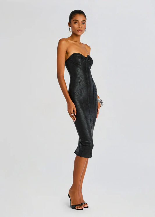 Retrofete - Charlize coated knit strapless midi dress in Black