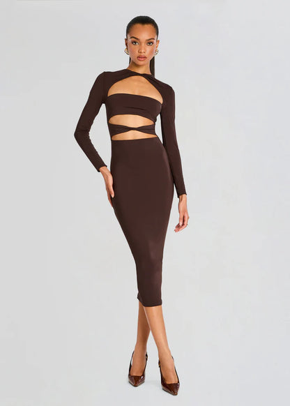 SER.O.YA - Karma midi dress in Ash Brown