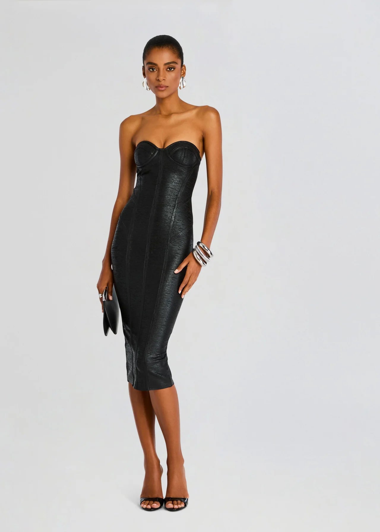 Retrofete - Charlize coated knit strapless midi dress in Black