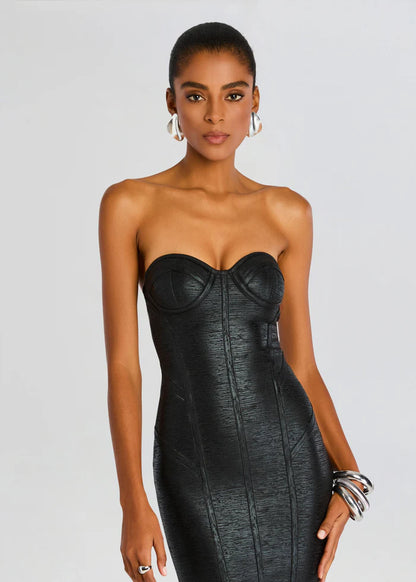 Retrofete - Charlize coated knit strapless midi dress in Black