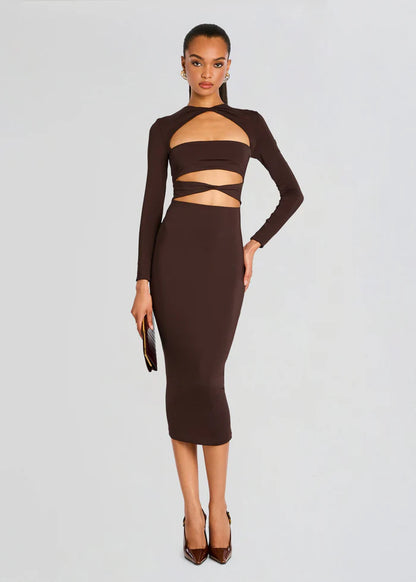 SER.O.YA - Karma midi dress in Ash Brown