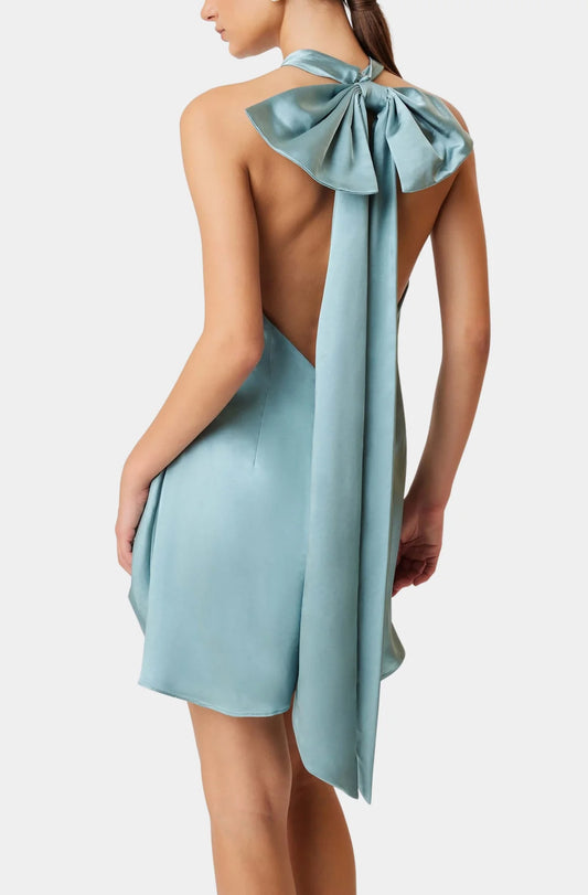 ELLIATT - Halter neck bow mini dress in Artic Blue