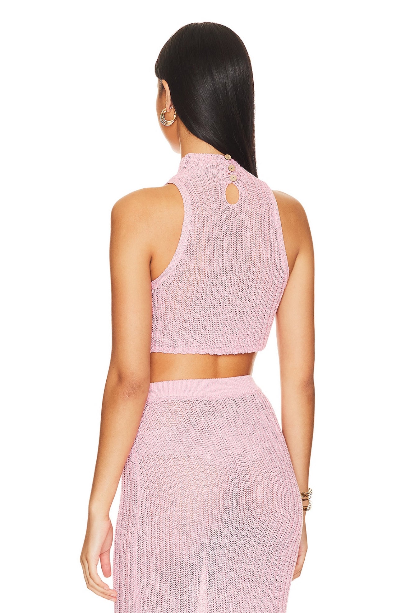 Camila Coelho - Sheer pink halter crop top in Pink