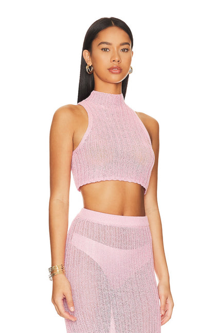 Camila Coelho - Sheer pink halter crop top in Pink