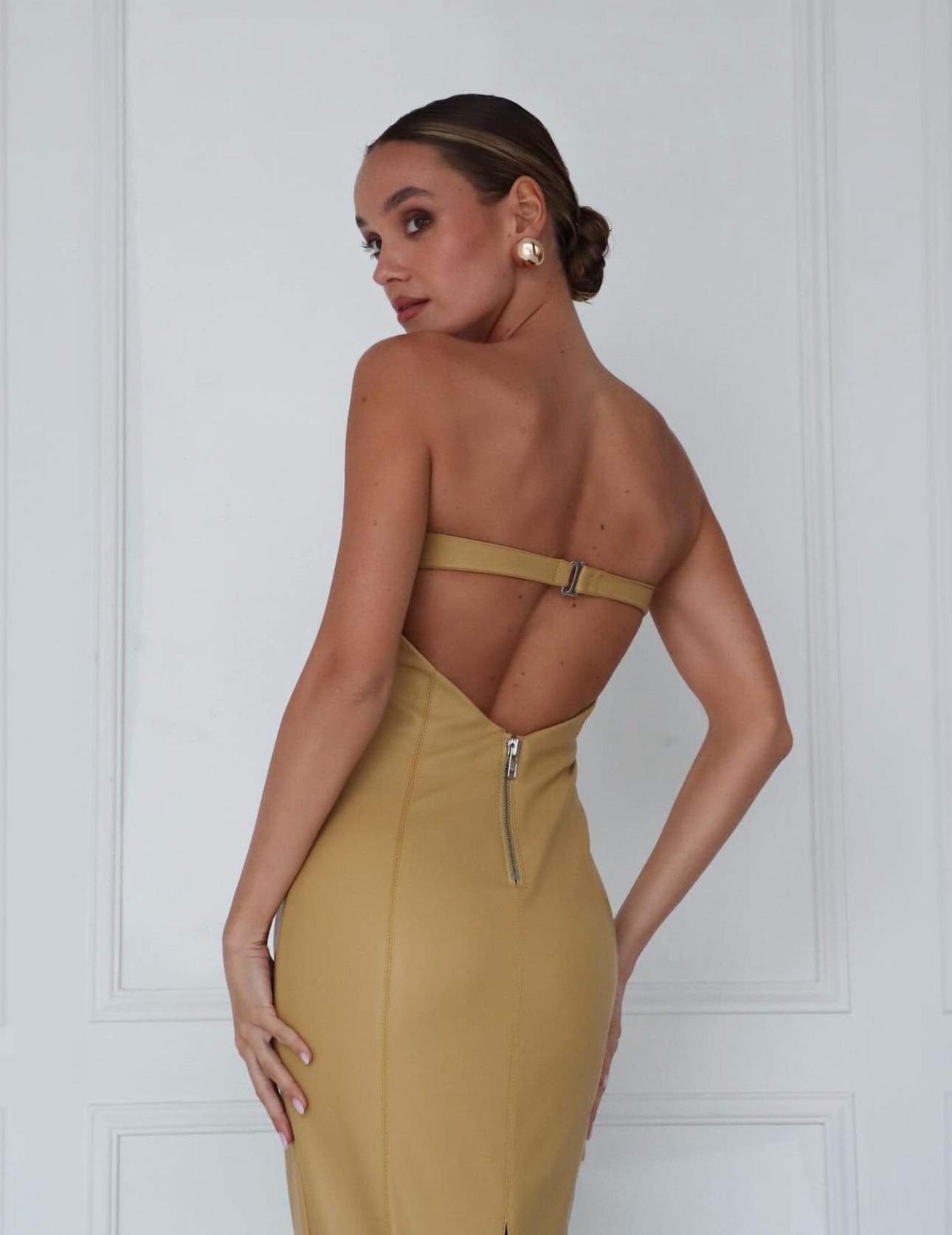 Camila Coelho - Bruna faux leather maxi dress in Citrine