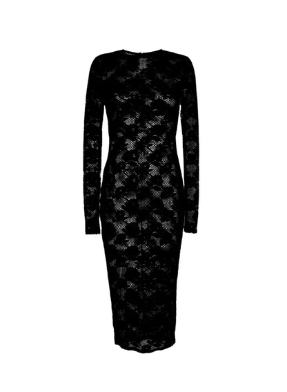 Fleur Du Mal - Le stretch long sleeve lace dress in Black